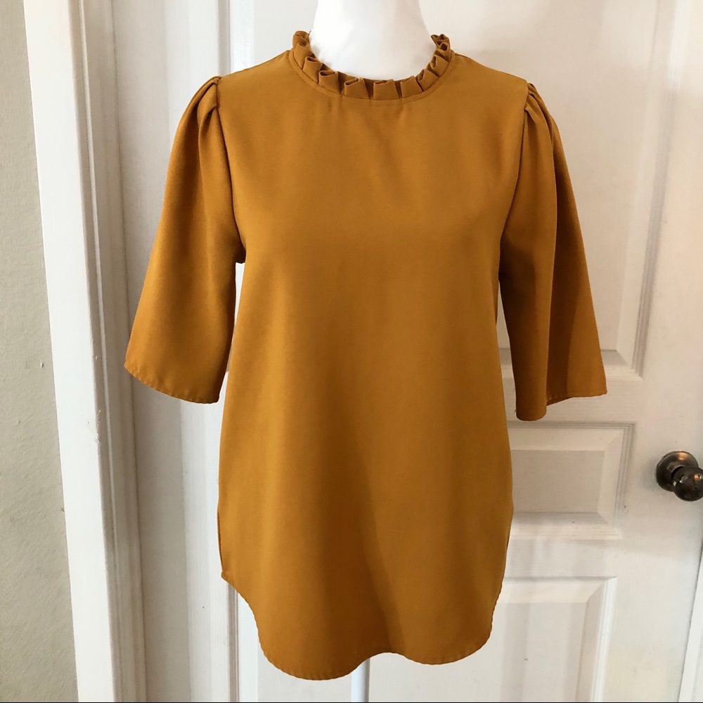 Pinky mock neck mustard blouse